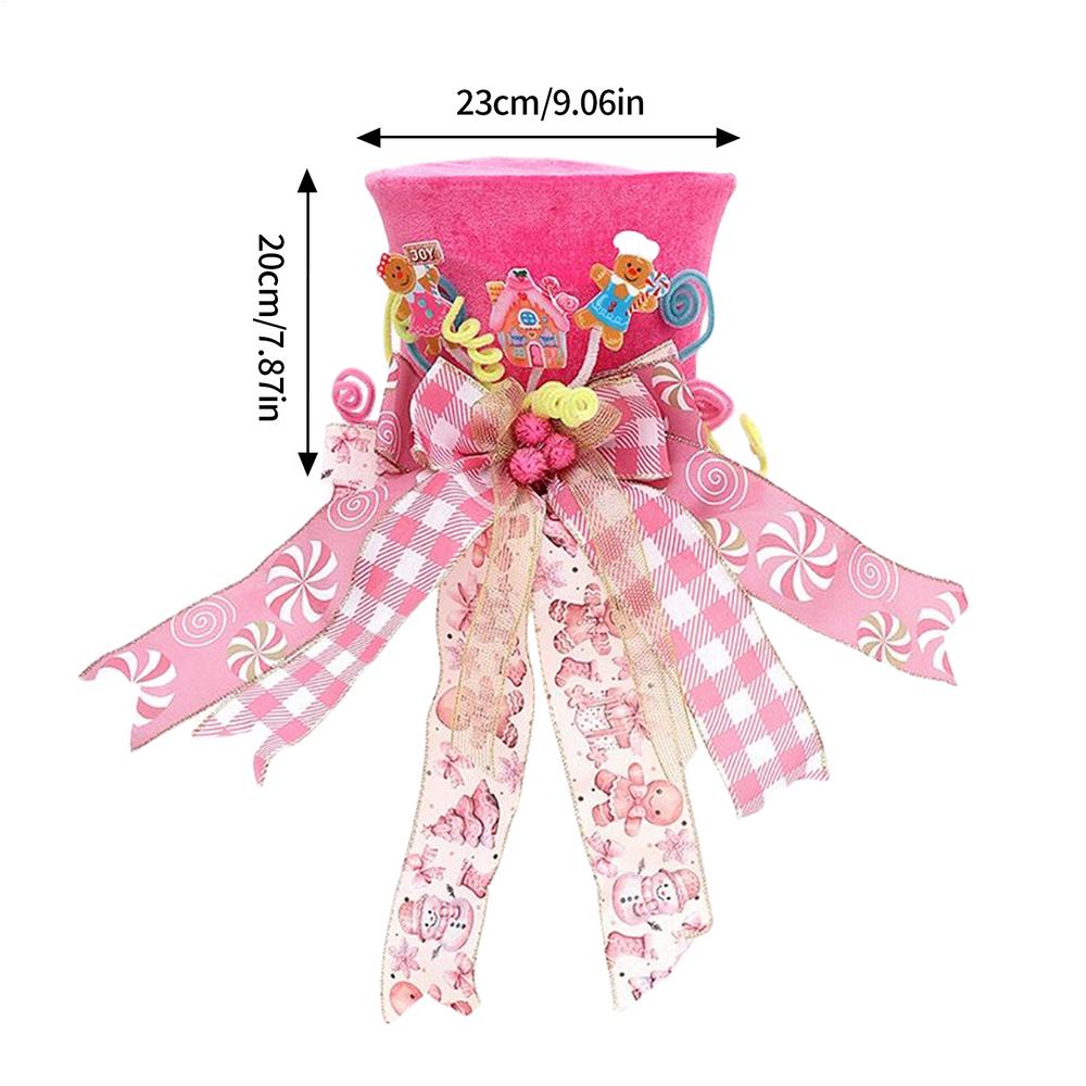 Christmas Tree Topper Decorative Hat Christmas Decorations Hat Topper With Bows Ribbon Retractable Foldable Ornaments