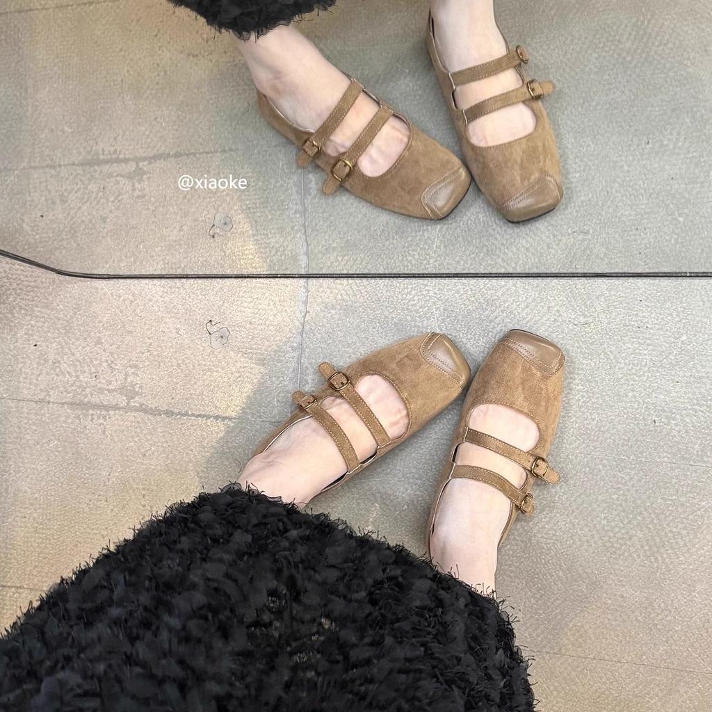 Design sense niche flat-bottomed shallow mouth Mary Jane shoes women's shoes autumn new French retro brown single shoes ballet shoes