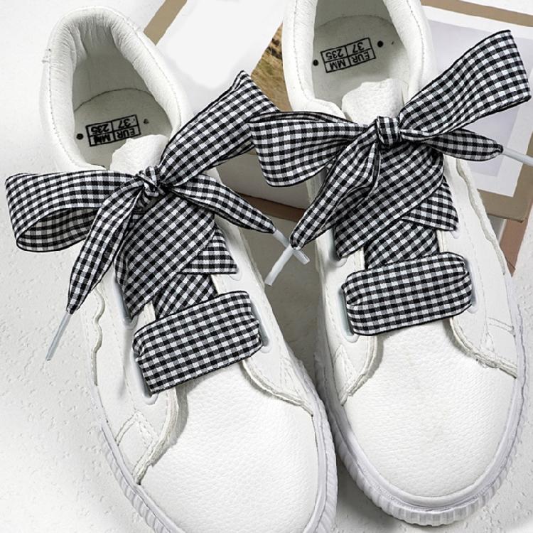 Colorful Checkered Shoe Laces Wide Flat Polyester Shoelaces Sneakers Laces Replacement For Adult Footwear Decoration