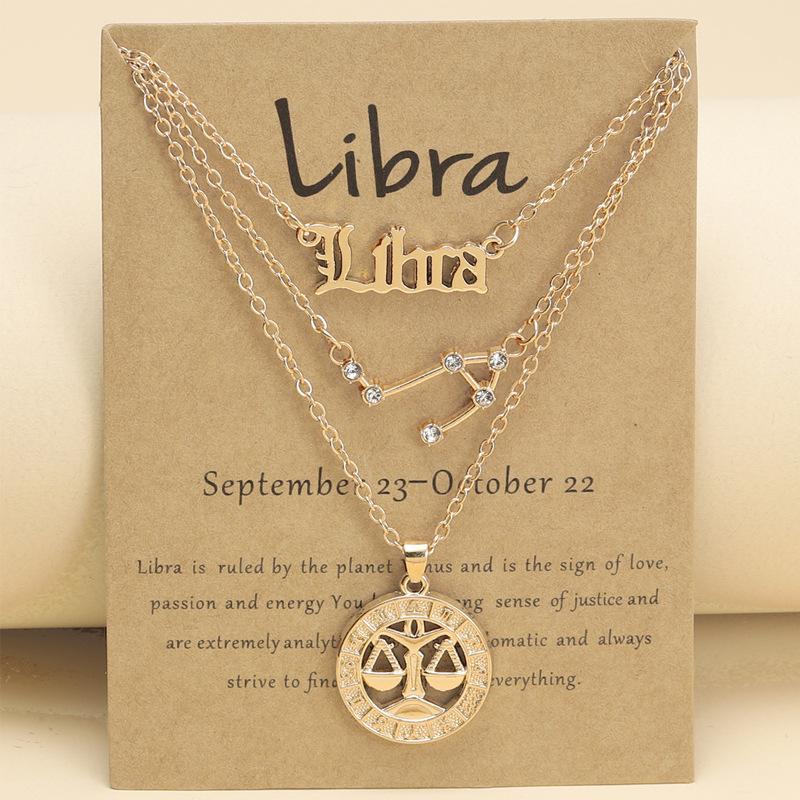 3Pcs Zodiac Sign Necklaces Set For Women 12 Constellation Letter Pendant Chain Choker Birthday Jewelry With Cardboard Card