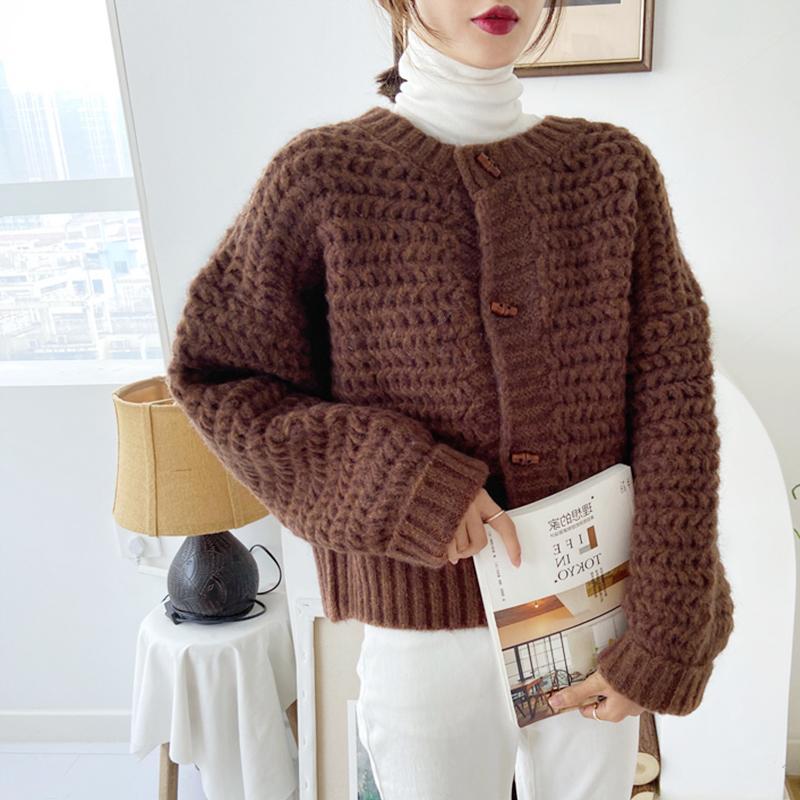 Red Sweater Coat Knitted Cardigan Women's Autumn Winter Loose Cable Knit Vintage Gentle