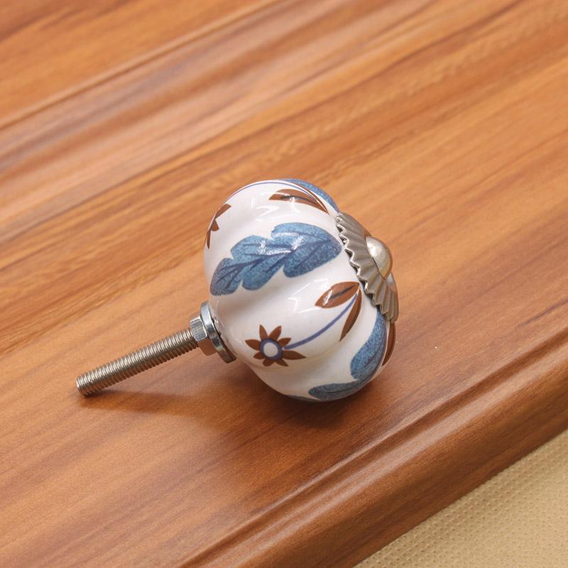 KAK 40mm Hand-painted Ceramic Drawer Knobs Porcelain Pumpkin Cabinet Knobs Cupboard Handles with Base for Kids Furniture Handle