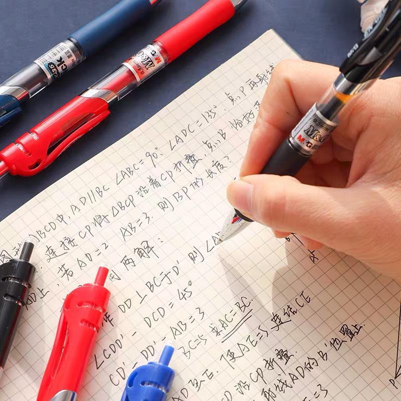 M&G K35 Push-Type Gel Pen Set: 0.5mm Bullet Tip, Black, Red, Blue, Water-Based Ink
