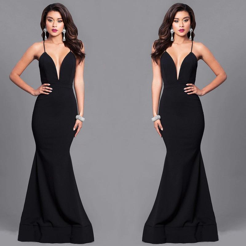 Vestido largo de mujer sexy con tirantes cruzados espalda descubierta vestido de temperamento vestido de noche