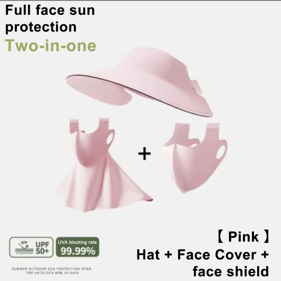 Women Hat with Face Guard Shawl Sun-Proof Breathable Solid Color Design Sun Hat Elastic Large Head Circumference Empty Top Hat