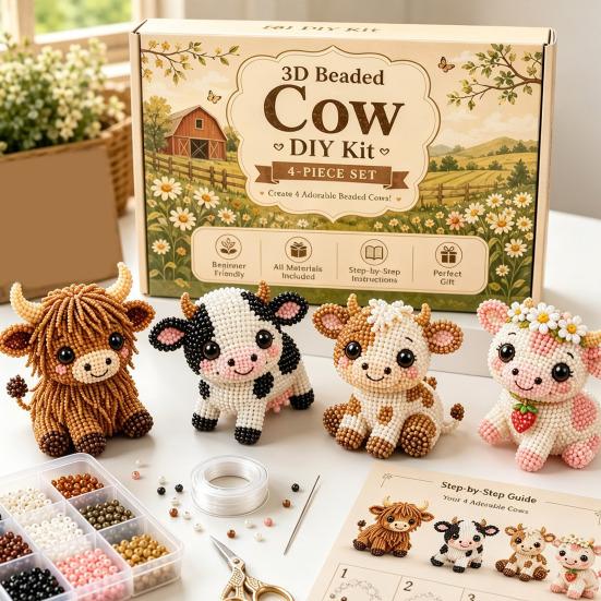 Kit per Artigianato con Perline 3D, Set per Creare Arte con Perline Fatto a Mano DIY, Mucche Carine, Uccelli, Funghi Kit di Perline per Principianti, Appassionati di Artigianato,