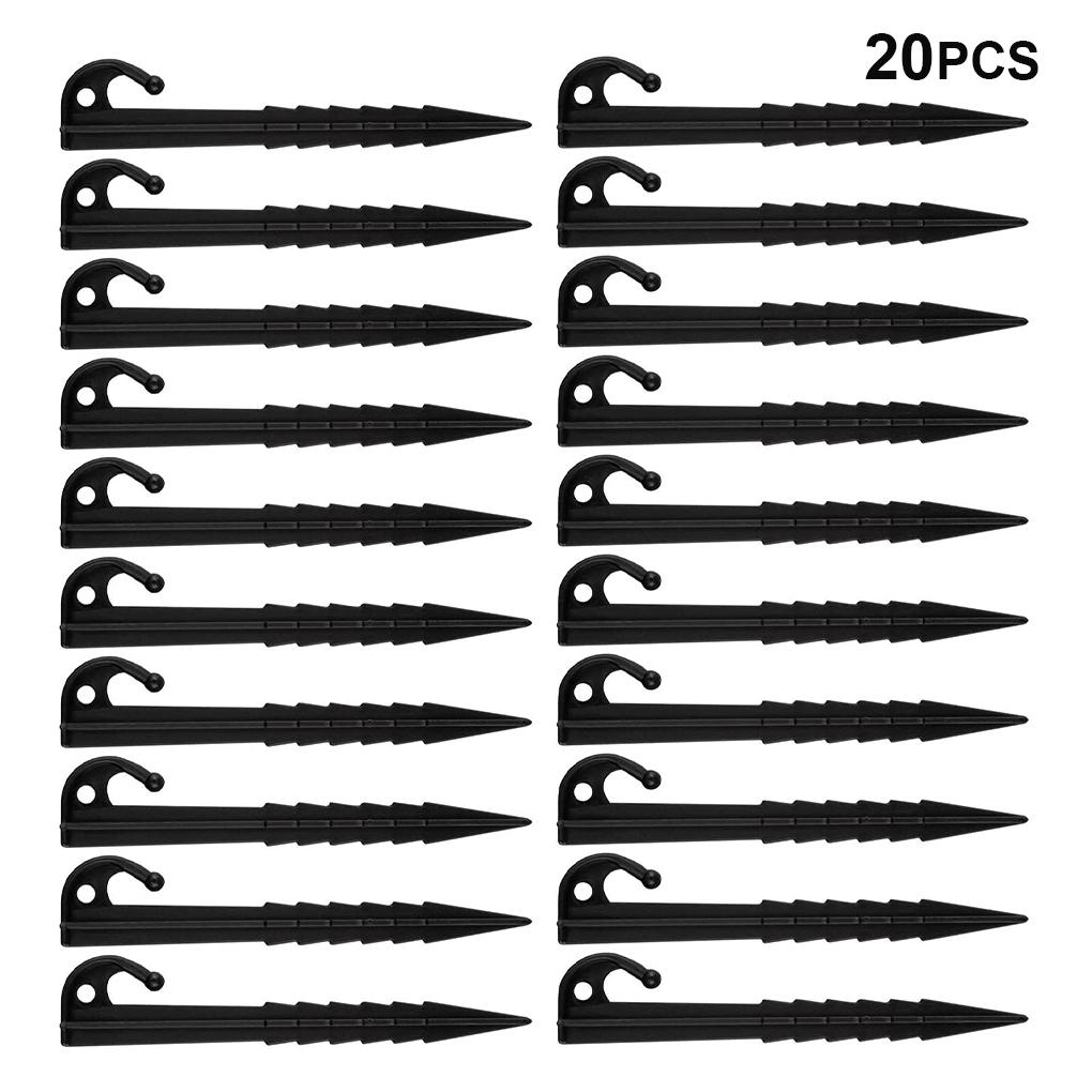 Pack of 20 Tent Nails Plastic Ground Pegs with Hooks Garden Fence Rainproof Cloth Camping Awning Stakes Support Nail