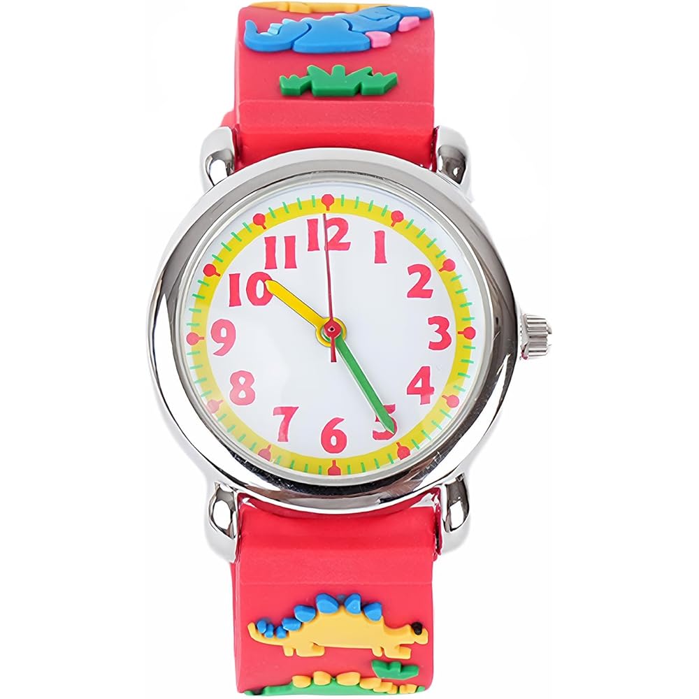 Maeau Girls Kids Wristwatch Lightweight Dinosaur Pattern Red Sports Watch for School and Daily Use