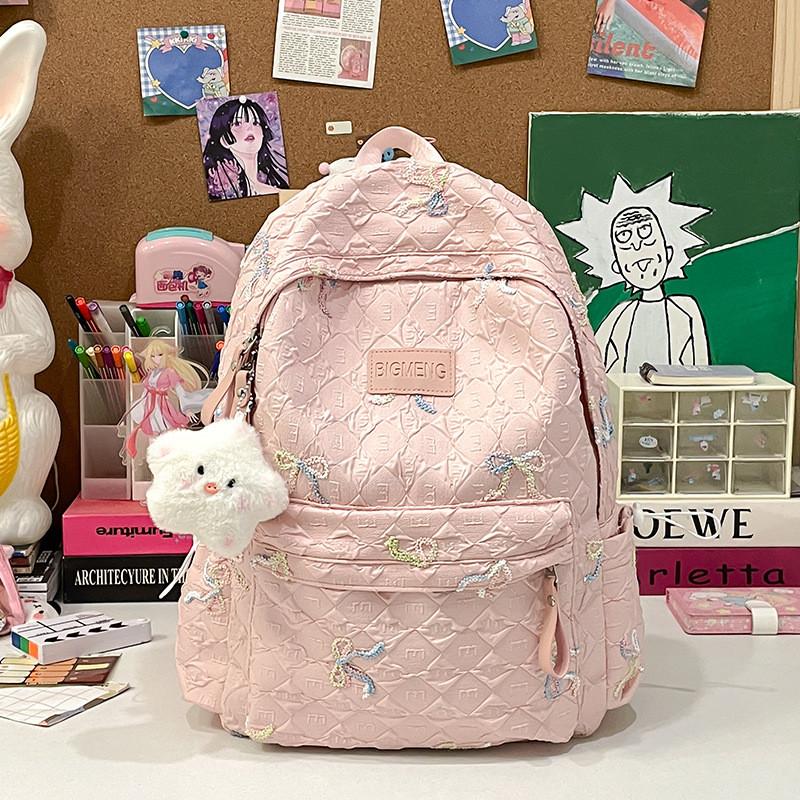 

Минималистичный школьный нейлоновый рюкзак с вышивкой в виде банта для подростков на каждый день Small розовый