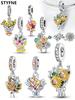Charms Plata Autumn Sunflower Tulip Leave Beads Charm Copper Plated Fit Charms Original Bracelet For Jewelry Making Diy Charm