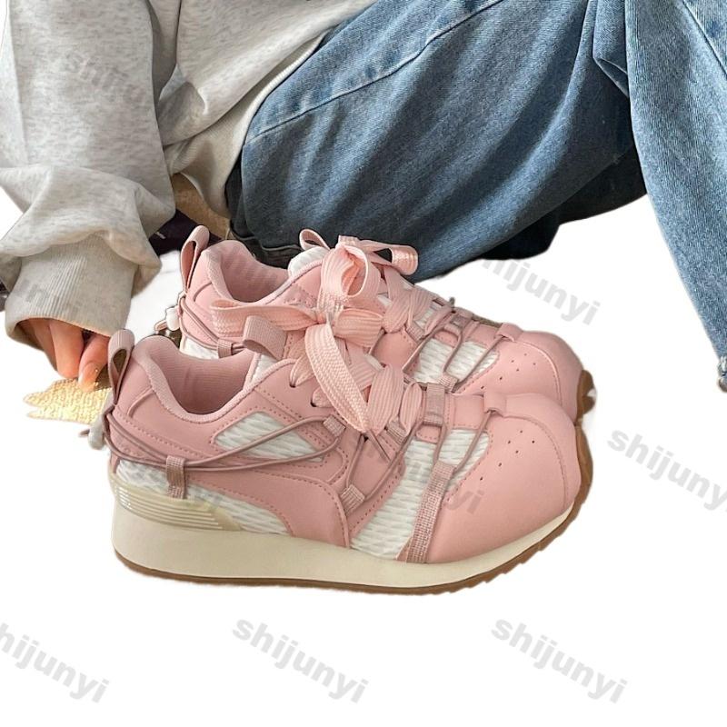 Fashion Women's Sneakers Autumn Lightweight Non Slip Soft Sole Running Shoes Comfortable Fashion Cross Tied Height Increase Casual Shoes