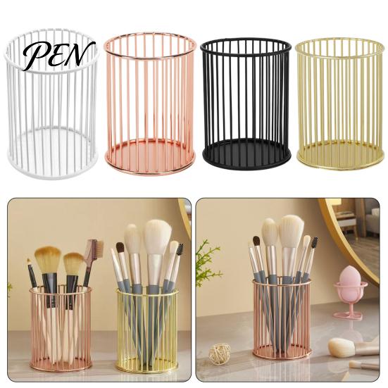 Electroplated Pen Cup Metal Holder, Nordic Desk Organizer for Makeup Brushes, Style Holder Anti-Rust Multifunctional Storage Basket Pencils