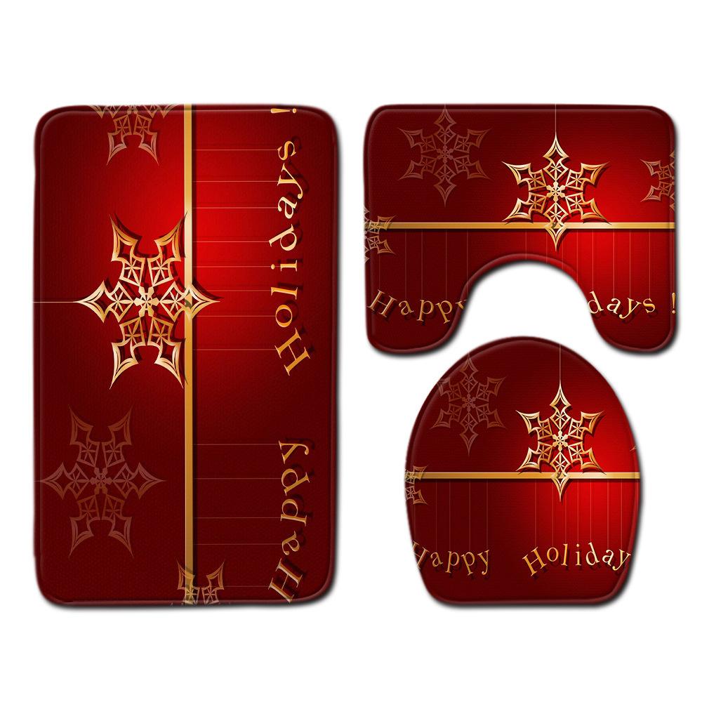 Christmas Four-Piece Shower Curtain Combination Floor Mat Set Bathroom Non-Slip Door Mat Absorbent Carpet