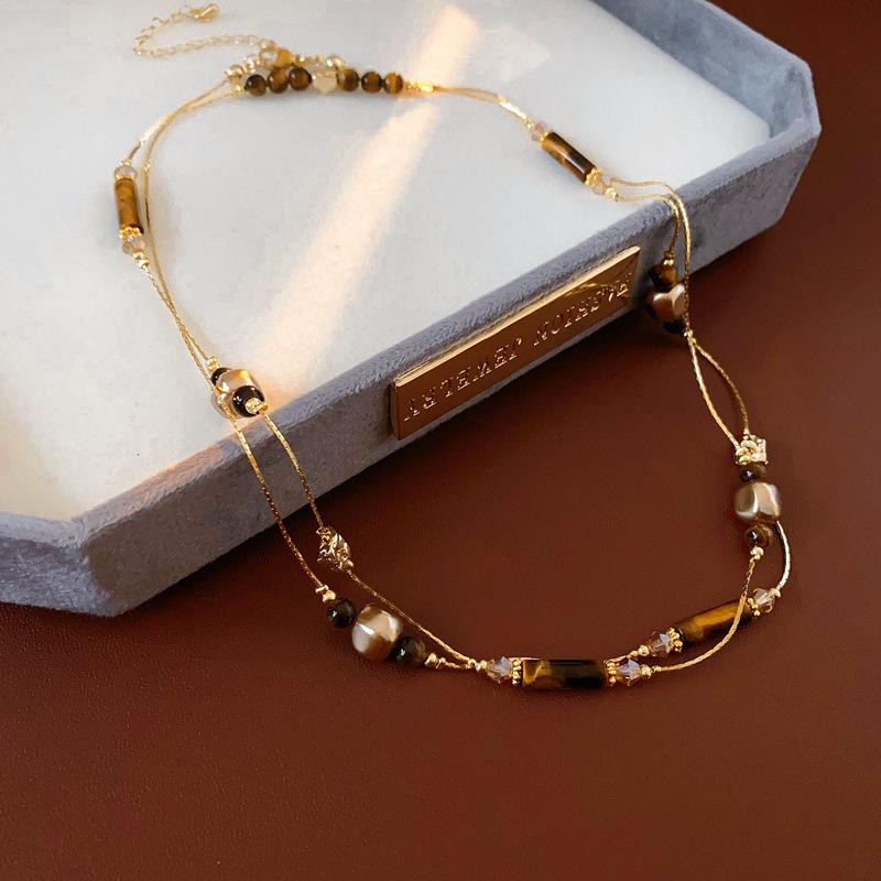 Sun & Stone Pendant Necklace - Titanium & Stainless Steel Clavicle Chain Jewelry