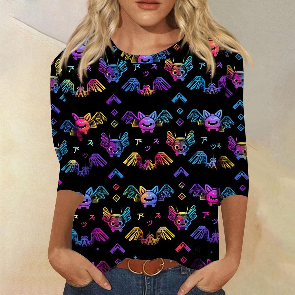 Women's Tops Three-quarter Sleeve Shirt V-neck Loose Casual Shirt Print T-shirt