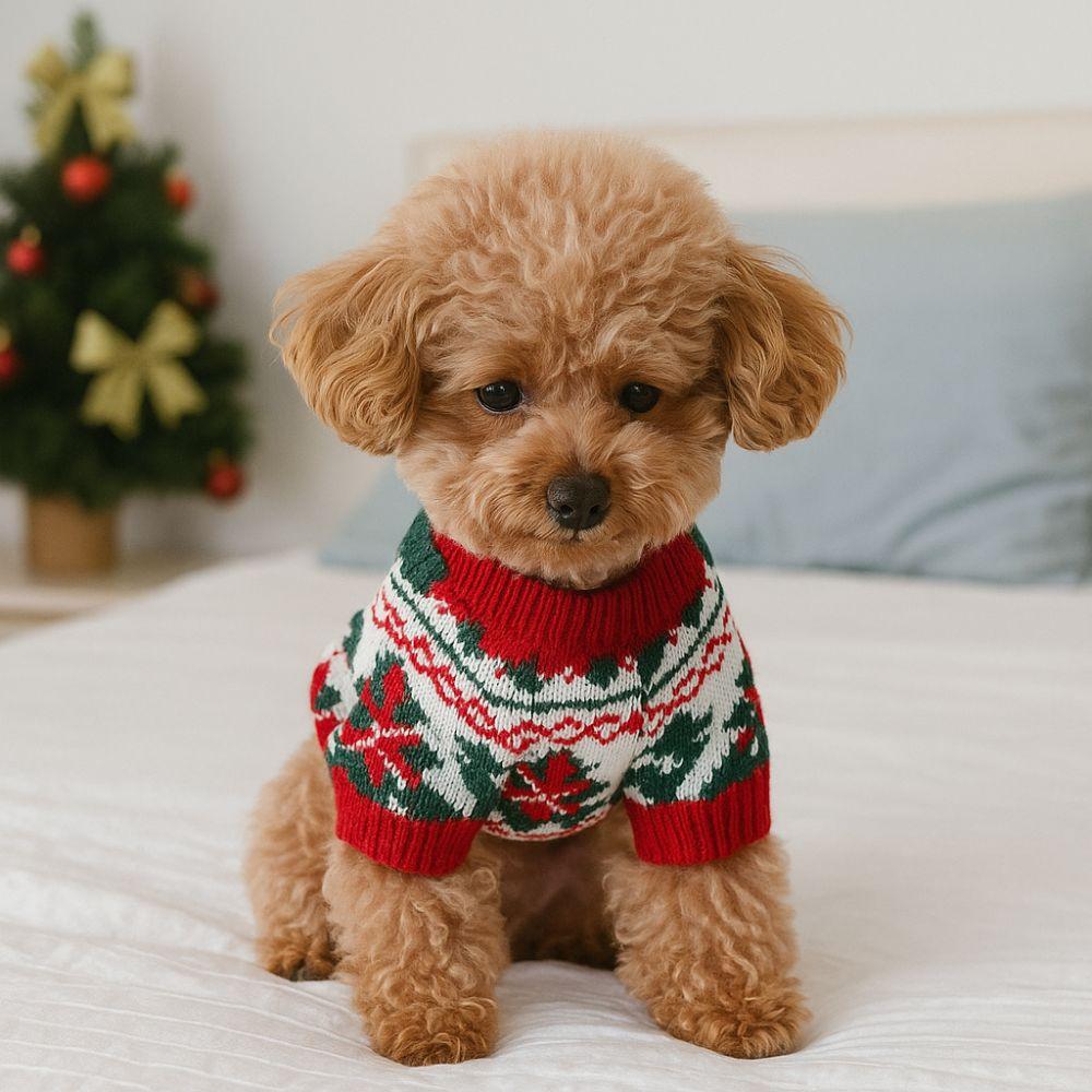 Warm Dog Snowflake Sweater Cartoon Pattern Christmas Puppy Clothes Cat Elk Knitwear Holiday Suit
