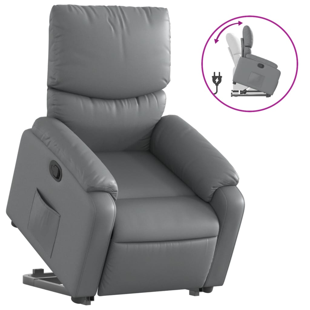 Vidaxl Lift and Recline Armchair, Grey, Upholstered In Faux Leather