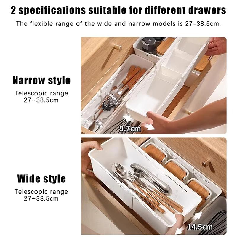 Home Pull-Out Storage Box Drawer Telescopic Organizing Box Cosmetics Plastic Bedroom Study Partition Telescopic Box1Pc