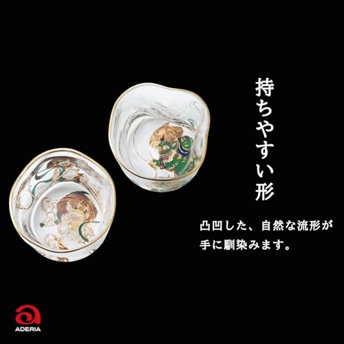 Aderia (ADERIA) [Premium Nippon Taste Sake Glasses, Fujin and Raijin Design Pair Set, 100ml, Made in Japan, Gift Boxed, S6226] Stylish glass sake cups