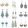 Ethnic Vintage Ladies Blue Stone Pendant Earrings Women's Fashion Ethnic Ancient Statement Long Earrings Boho Zircon