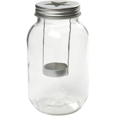 Clear Glass Lantern with Handle, Hanging Bracket and Lid with Star Window. Ref 558420