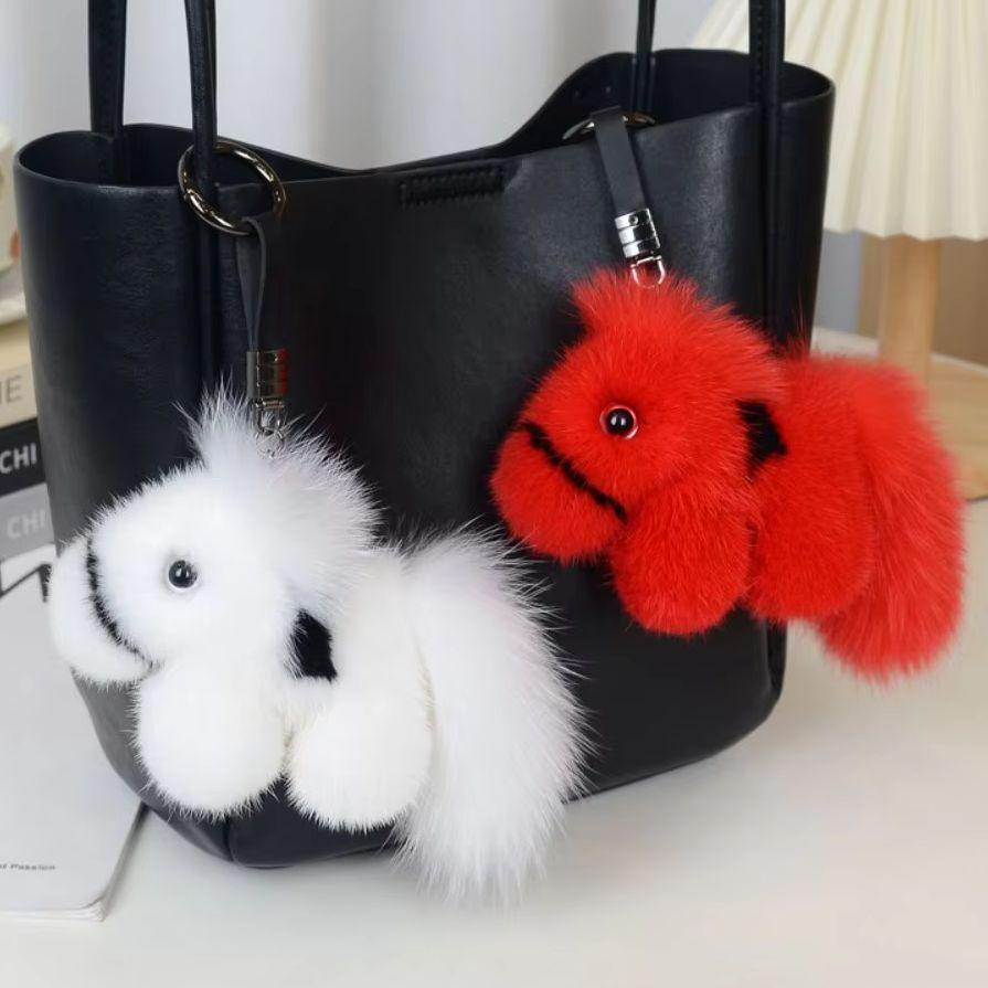 New Horse Keychain Real Rex Rabbit Fur Pony Handbag Pendant Car Key Ring Bag Pendant Fashion Cute Decor Accessory Gift