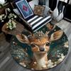 Deer with Flowers Round Area Rug,Carpet Rug for Living Room Bedroom Sofa Playroom Decor,Non-slip Floor Mat