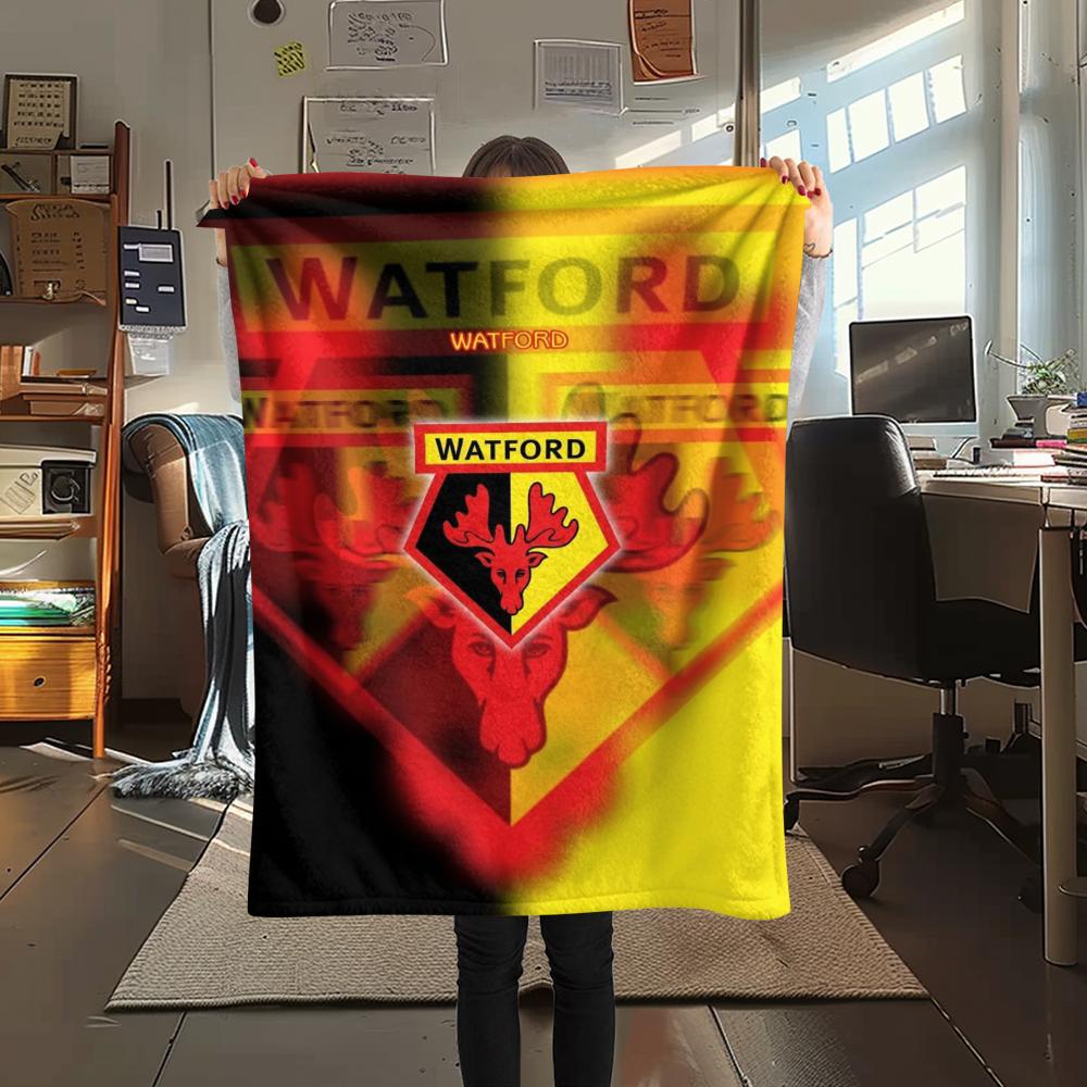 1PC Watford FC Print Flannel Blanket, High quality Comfortable for All Seasons, Home Decor, Warmth and Comfort, Perfect for Christmas Gifts
