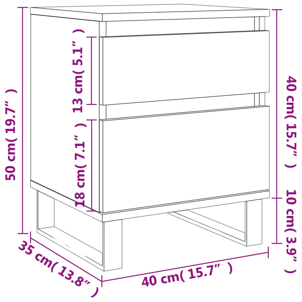 Nightstands (2 Pcs) Smoked Oak Finish 40 X 35 X 50 Cm Engineered Wood