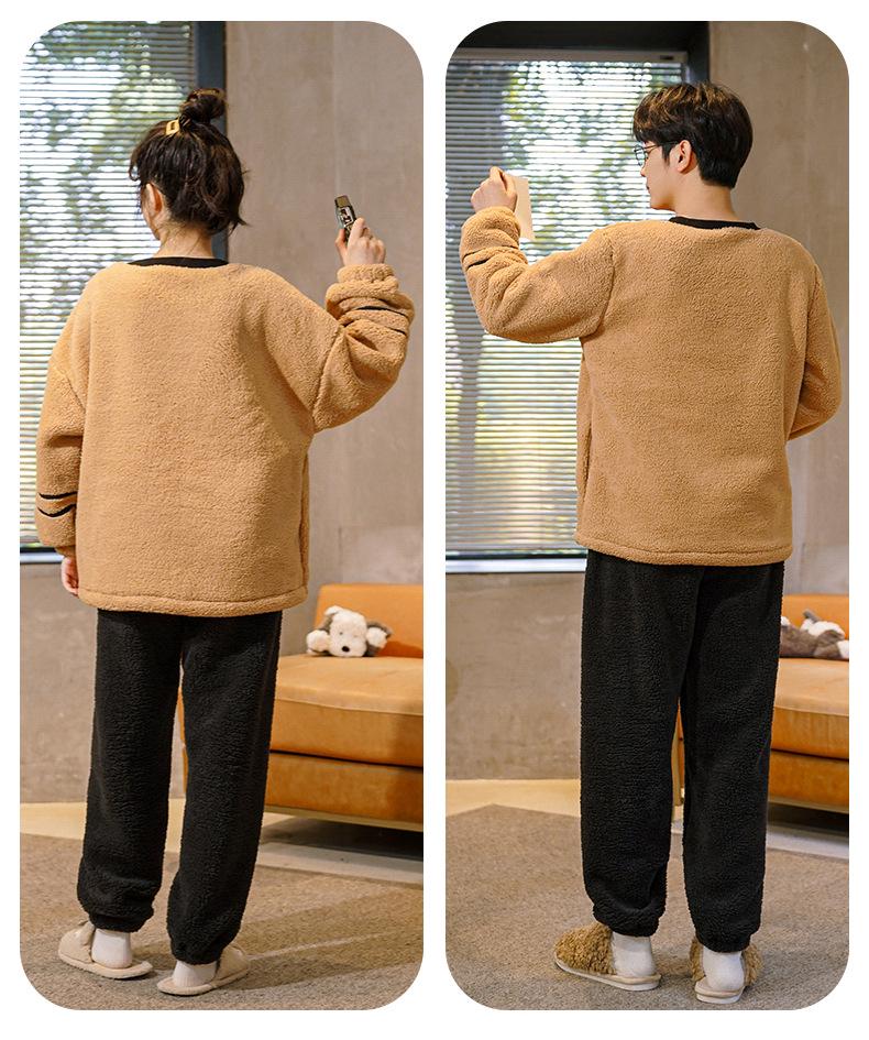 Pánské a dámské silné pyžamo z korálového fleecu: Hřejivá sametová flanelová zimní souprava