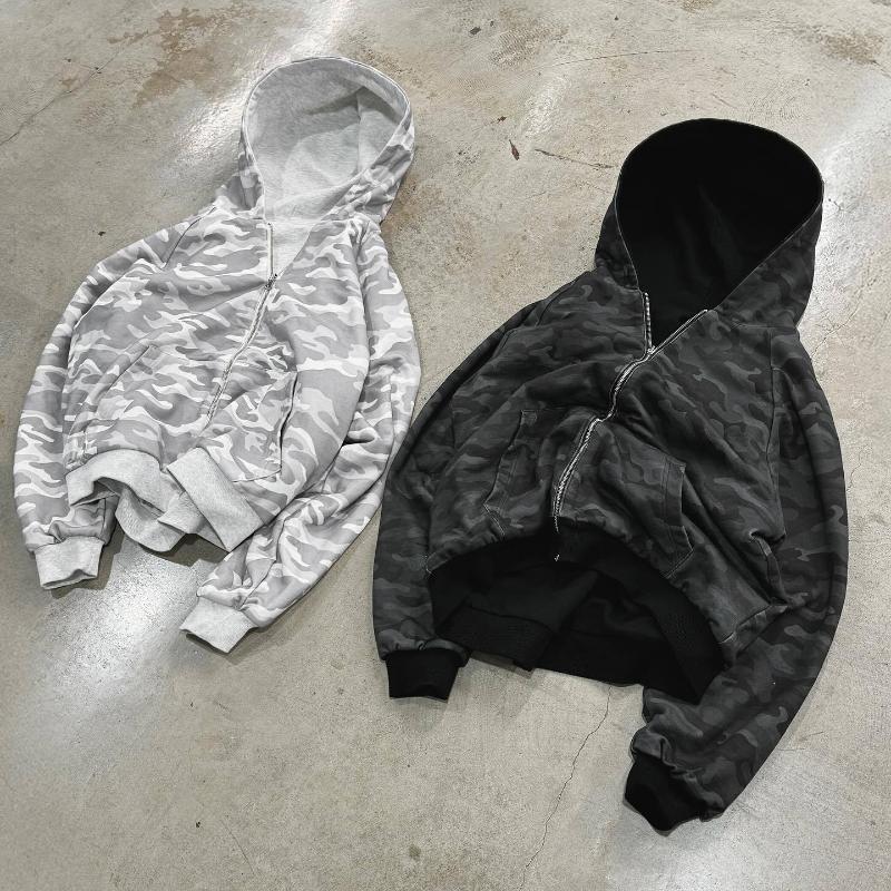 Evropská a americká podzimní a zimní retro personalizovaná módní volná maskáčová mikina s kapucí pro muže a ženy