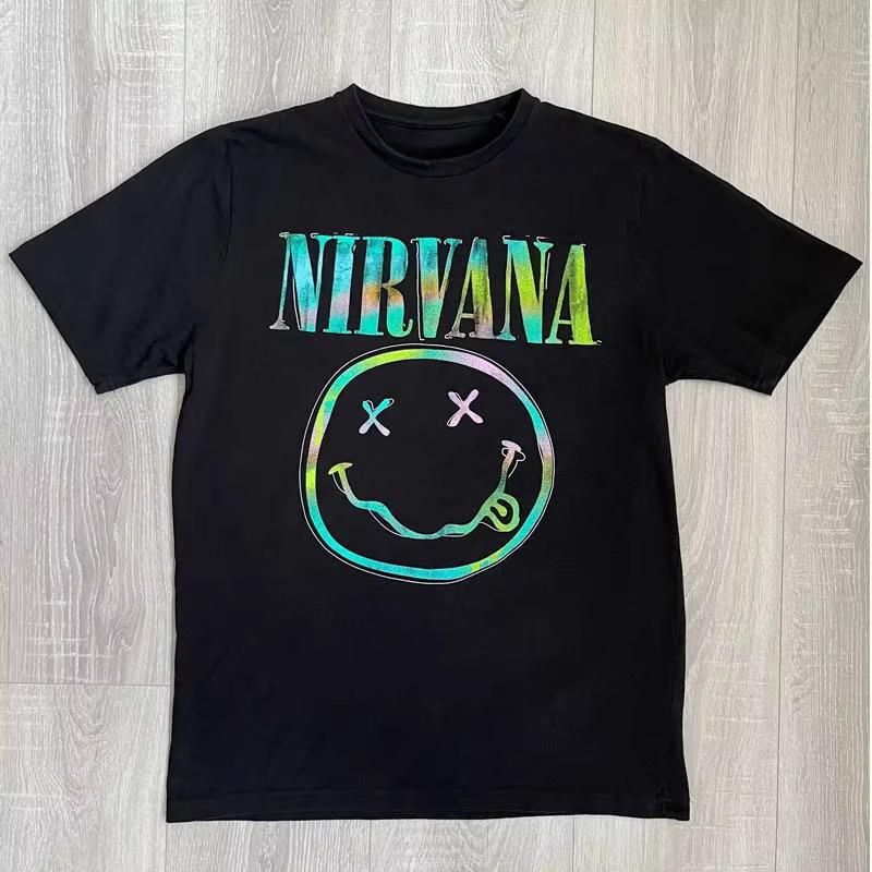 Nevermind Okładka Albumu Czarny NIRVANA Koszulka Zespołu Bawełniana Koszulka Graficzna Unisex Damska Letnia Streetwear