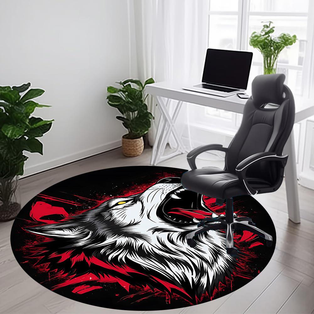1 szt. Okrągły dywanik Wolfpack Alpha Office, Pod krzesła biurowe, Sypialnia, Salon, Wystrój domu, Dekoracja pokoju