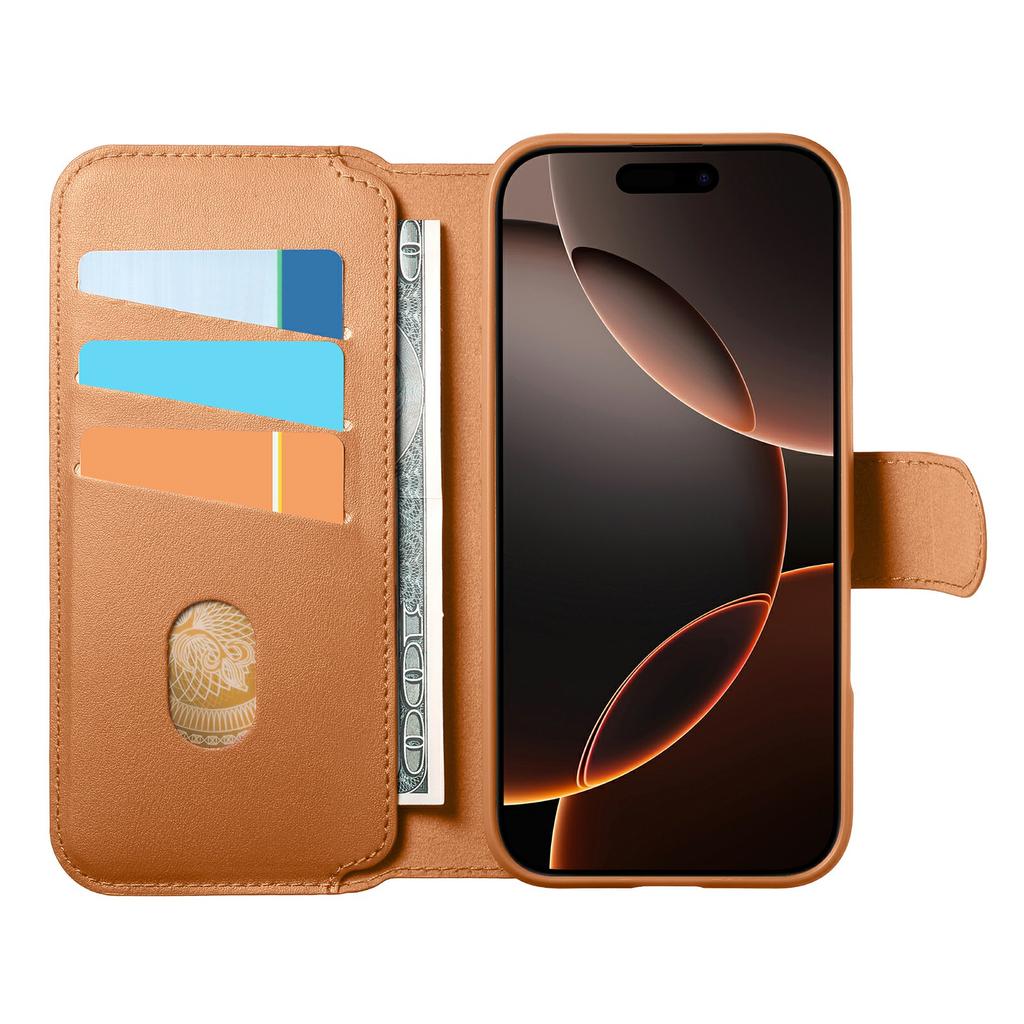 CASENEO For iPhone 16 Plus Magnetic Case RFID Blocking Wallet Detachable Leather Phone Cover with Wristband