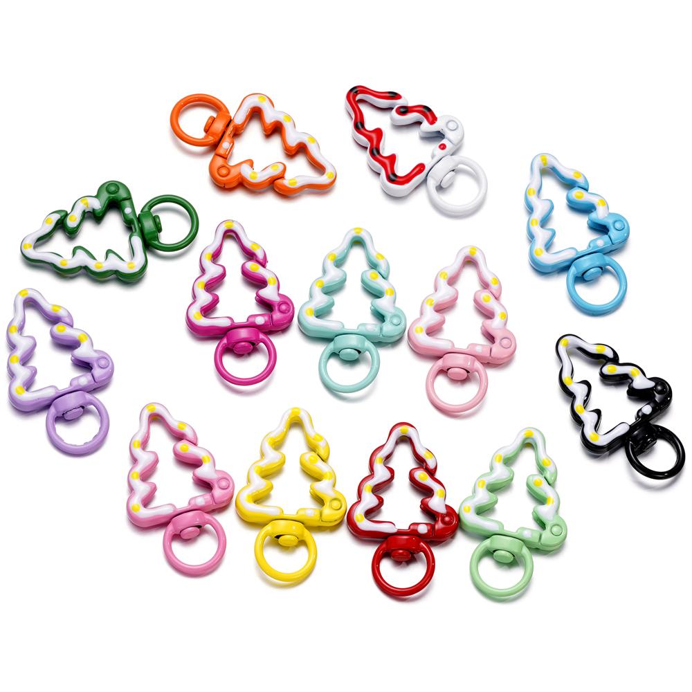 

5pcs/lot Multicolor Metal Christmas Tree Ring Spring Clasp Carabiner Keychain Clips Hook Dog Chain DIY Jewelry Buckle Connector 5pcs