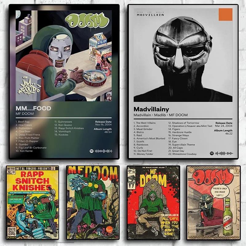 Rapper Hip Hop Rock Music Band MM Food Mask MF Doom Comic Album Poster Aesthetic Canvas for Wall Art Living Room Home Decoration