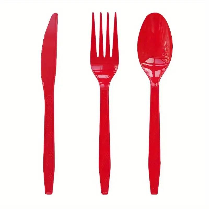 75 Sets of Reusable Multicolor Plastic Cutlery Knives, Forks and Spoons, Which Are Very Suitable for Dining Parties.
