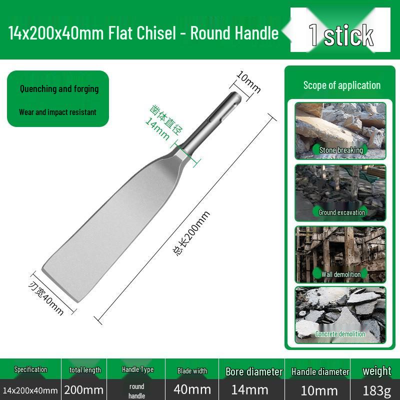 Electric Hammer Drill Bit Set: Square/Round/Hex Shanks, Ultra-Thin Flat/Point Chisel, Shovel, Slotted Wall-Cutting Chisel Head.