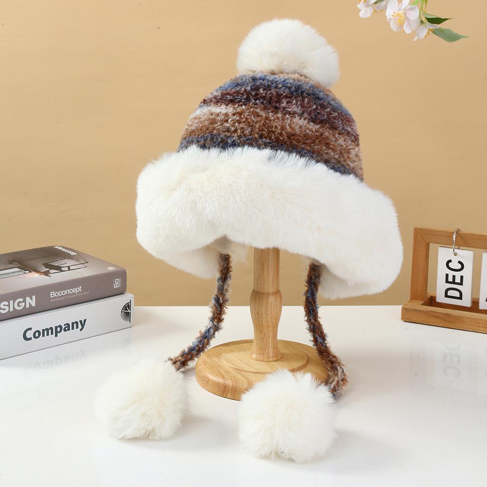 Fashionable Winter Gradient Knitted Hat Outdoor Skiing Warm Ear Protection Knitted Hat Pullover Hat