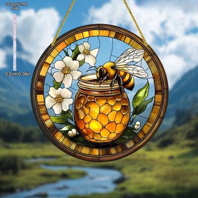 Bee & Honeycomb Decorative & Floral Accents Theme Sun Catcher Hang Sign, Nurseries, Vintage Home Decor Wall for Bar Kitchen, Restaurant Shop Wall De