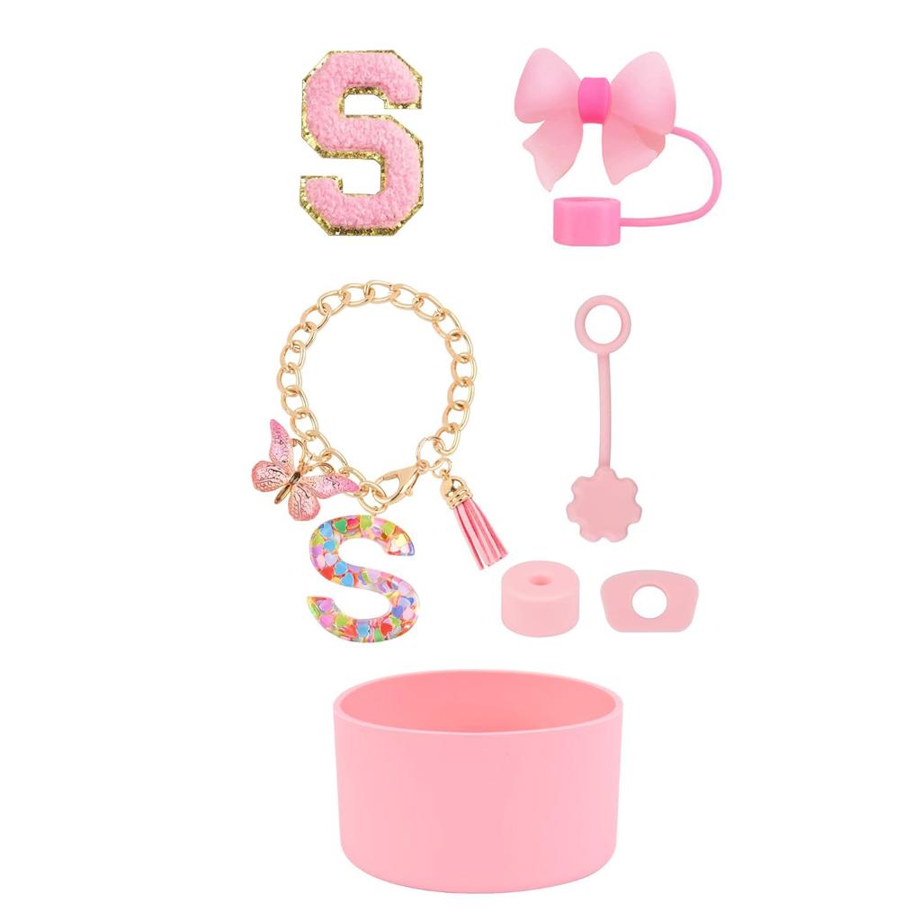 7pcs Cup Accessories Set for Stanley 30oz 40oz Tumbler Straw Cover Cap Boot Spill Proof Stopper Letter Keychain Charm Sticker