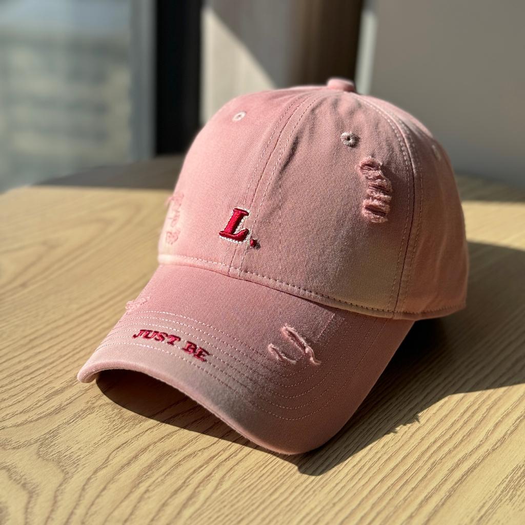 High-quality ripped embroidered baseball cap for women, simple and versatile, blue, for spring and summer L Large head circumference baseball cap