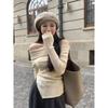Autumn Winter One Word Collar Slit Irregular Sweater Women Long Sleeve Off the Shoulder Knitting Bottomed  Top