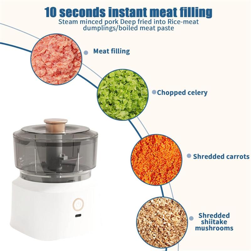 350 ml elektrischer Knoblauchzerkleinerer – Mini-Küchenmaschine mit USB-Aufladung für Zwiebeln, Fleisch und Gewürze – Kabelloser Gemüsestampfer