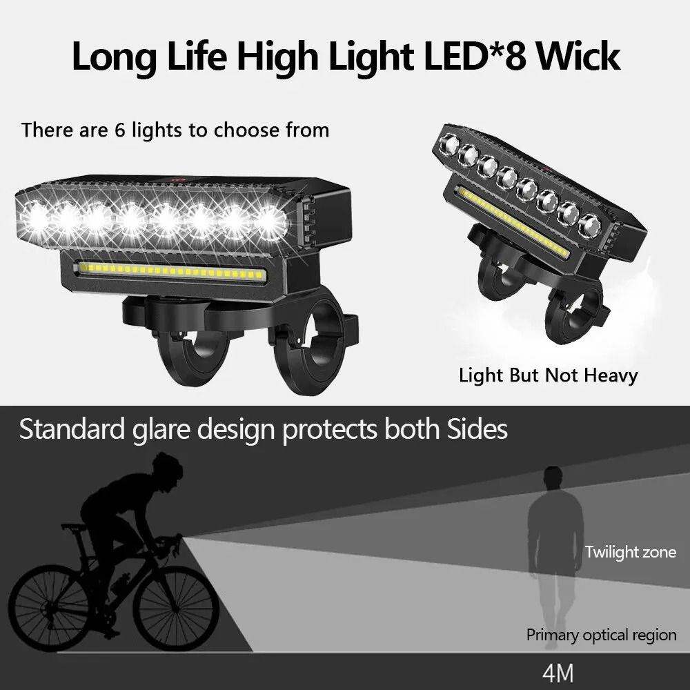 USB Rechargeable Bicycle Front Light High Brightness Cycling Headlights Bicycle Bell Light  Outdoor