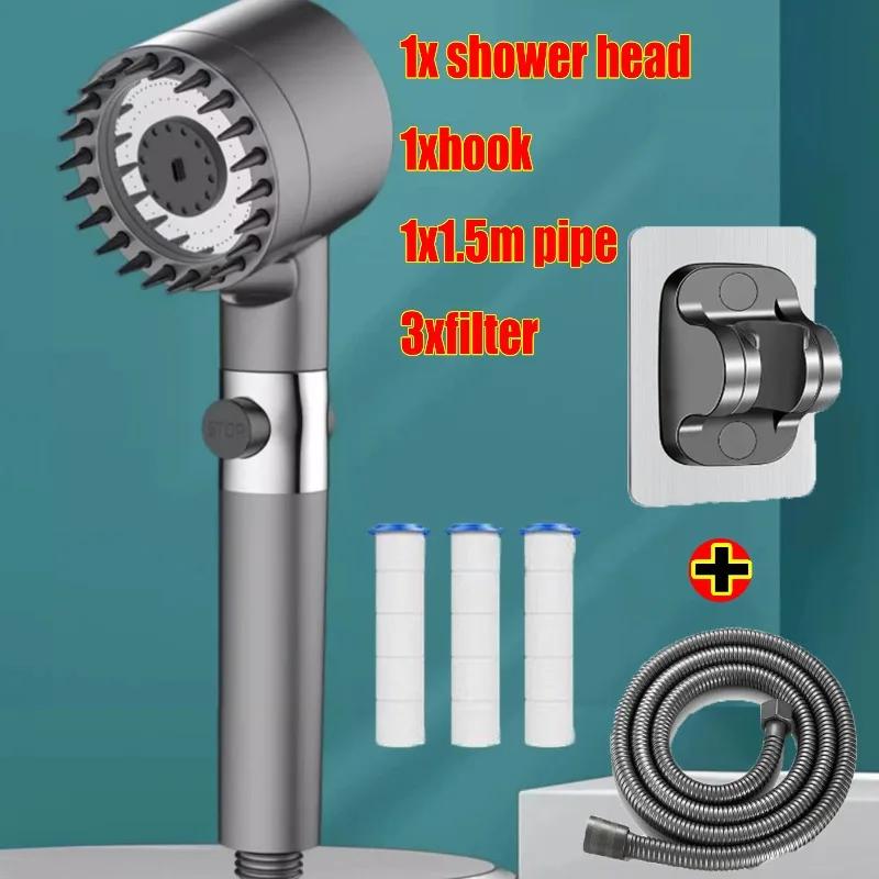 Strong Current Shower Head Powerful High Pressure Shower Head Adjustable Spray Massage Rain Faucet Shower Set Bathroom