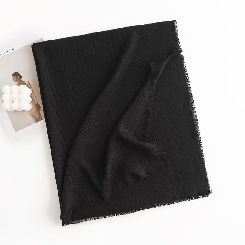 

New Herringbone Pattern Single Color Versatile Imitation Cashmere Scarf for Women Simple Casual Style Tassel Warm Shawl