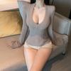 Women’s Deep V Slim Fit Long Sleeve Top - Sexy Brushed Base Layer T-shirt