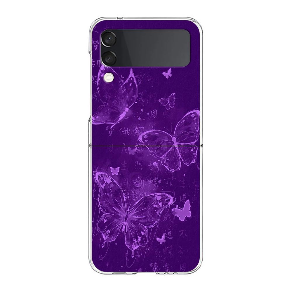 Phone Cover For Samsung Galaxy Z Flip 7 6 5 4 Case Transparent For Samsung Z Flip 3 Hard PC Foldable Shell Purple Butterfly Bags