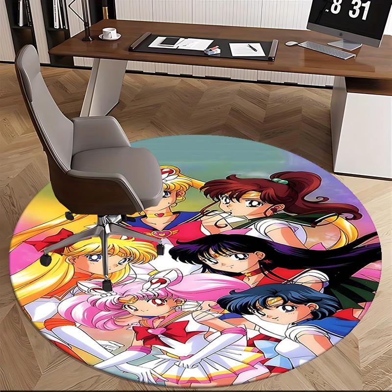 1pc Sailor Moon Round Carpet for Office Chair Mat, Anime Cartoon Design, NonSlip Rug, Suitable for Home Decor, Living Room, Bedroom
